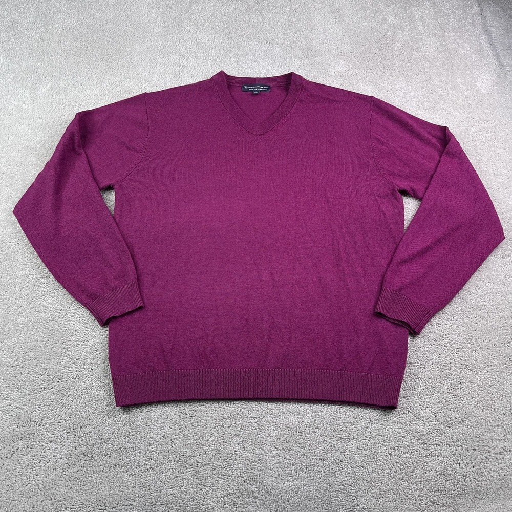 Hart‎ Schaffner Marx Sweater Mens Large Purple Extra Fine Merino Wool V Neck